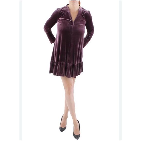 Taylor Purple Velvet Moni Dress With Ruffle Hem Size Gen S - Picture 2 of 10